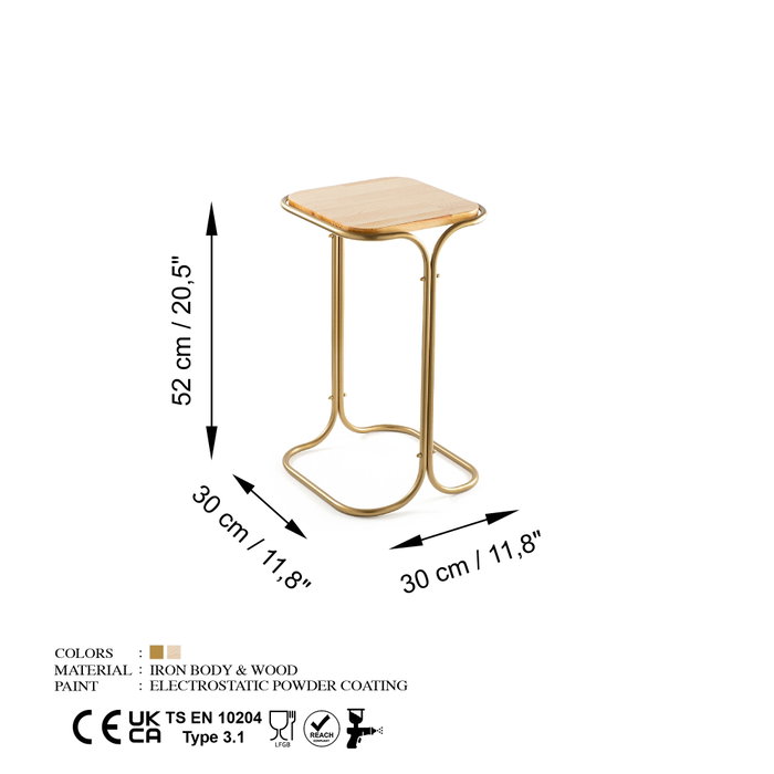Hanah Home Mesa de Centro SHB-001-C, Madera y Metal, Color Dorado y Natural, 30x52x30 cm
